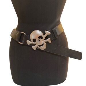 Skull & Crossbones Metal Buckle Faux Leather Black Belt O Connectors GothPunk M